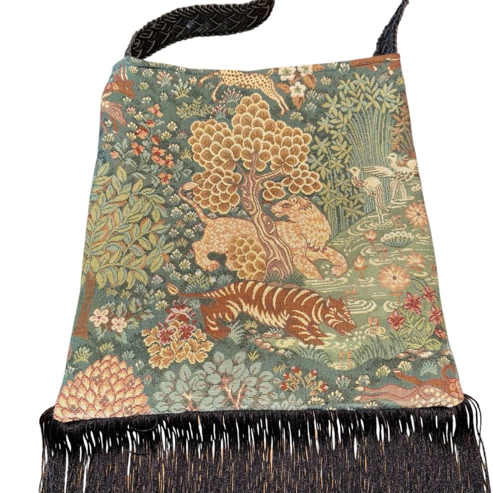 Upcycled Boho Fringe Crossbody Shoulder Bag Cheetah Handmade Reworked Crossbody - Picture 5 of 8